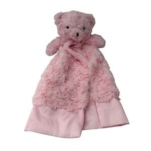 Kyle & Deena Baby Security Blanket Pink Teddy Bear Rosette Plush Satin Lovey 15"